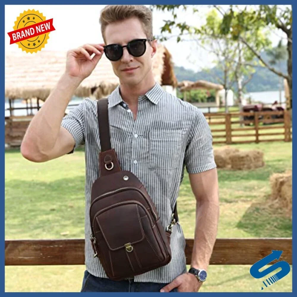 Vintage Genuine Leather Crossbody Sling Bag Fits 10.5